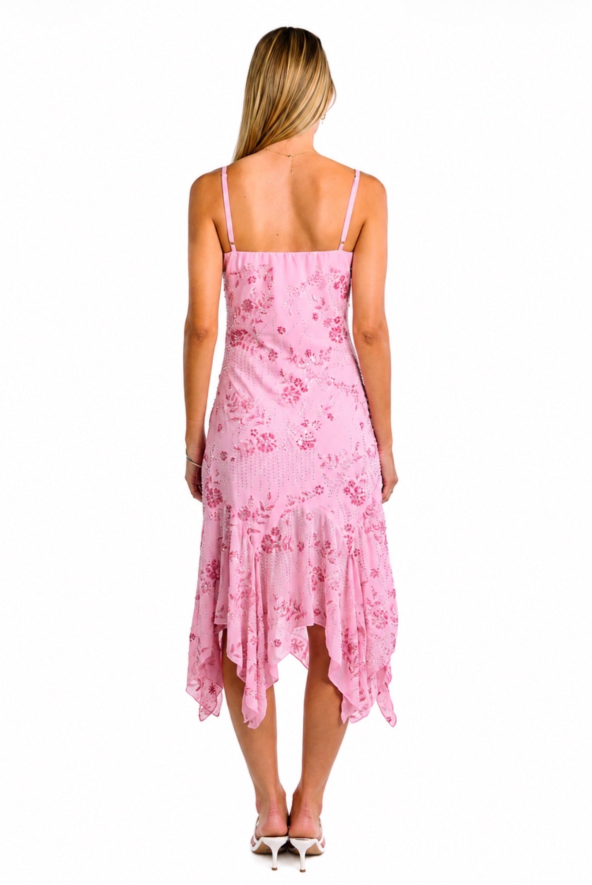 World Pink Sequin Midi Dress